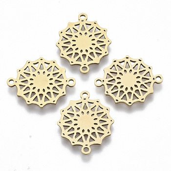 201 Stainless Steel Links connectors, Laser Cut, Flower, Golden, 19x15.5x1mm, Hole: 1.4mm