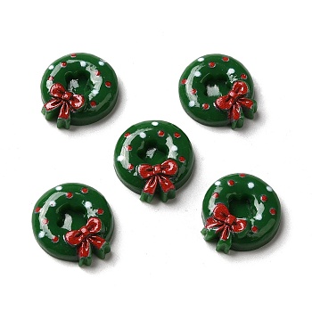 Christmas Opaque Resin Cabochons, Christmas Wreath, Green, 19x17.5x5.5mm