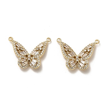 Brass Micro Pave Cubic Zirconia Pendants, Long-Lasting Plated, Butterfly, Golden, 18.5x23.5x4mm, Hole: 1.5mm