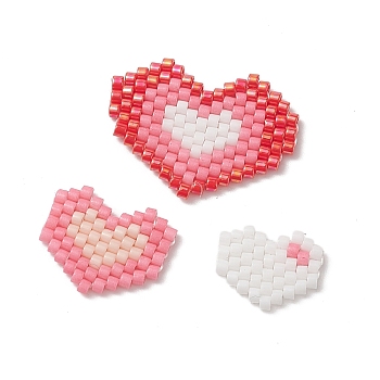 3Pcs 3 Style Handmade MIYUKI Japanese Seed Beads, Loom Pattern, Heart, Mixed Color, 10~18x12~23x2mm, 1Pc/style