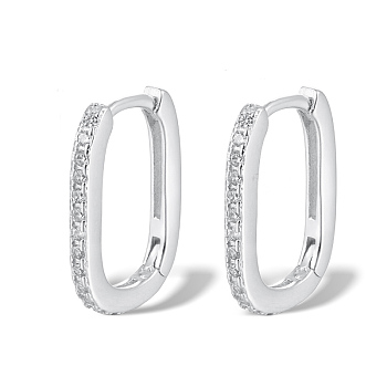 Elegant Sterling Silver Oval Hoop Earrings, Silver