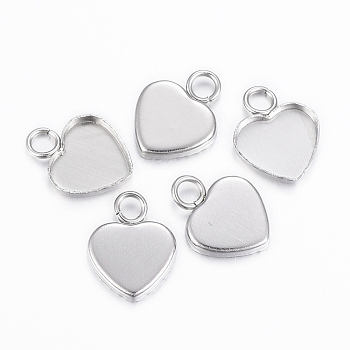 304 Stainless Steel Pendant Cabochon Settings, Plain Edge Bezel Cups, Heart, Stainless Steel Color, Tray: 9.5x8mm, 13x10x1.5mm, Hole: 2.5mm