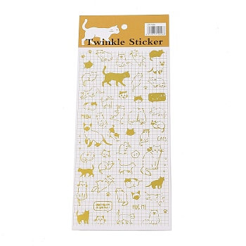 Hot Gold Foil Paper Self-Adhesive Stickers, for DIY Photo Album Diary Scrapbook Decoration, Cat Shape, 175x85x0.1mm, Sticker: 4~30x4~28.5mm