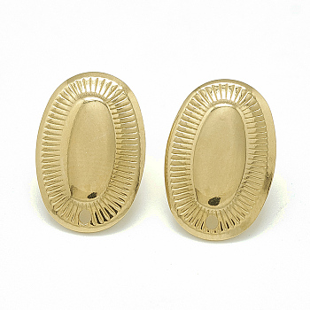 304 Stainless Steel Stud Earring Findings, Oval, Golden, 19x12.5mm, Hole: 1.4mm, Pin: 0.8mm