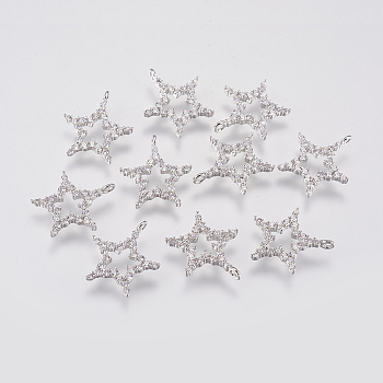 Brass Micro Pave Cubic Zirconia Charms, Open Star, Clear, Real Platinum Plated, 13x12x1.5mm, Hole: 1mm