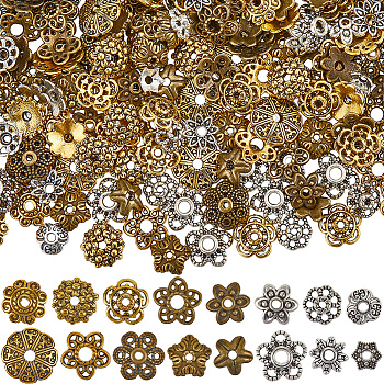 320Pcs 16 Styles Tibetan Style Bead Caps, Lead Free & Cadmium Free, Flower, Mixed Color, 8~13mm, Hole: 1~3mm, 20pcs/style