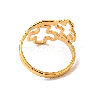 Ion Plating(IP) 201 Stainless Steel Double Cross Finger Ring for Women(RJEW-G266-09G)-2
