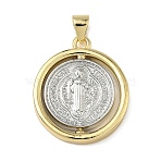 Religion Brass Pendants, Flat Round with Jesus Charms, Real Gold Plated & Real Platinum Plated, 23.5x20x3~5mm, Hole: 4~4.5x3.5~4mm(KK-L257-06GP-01)