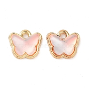 Rack Plating Alloy Glass Charms, Butterfly, Golden, Misty Rose, 9x9.5x3.5mm, Hole: 1mm(FIND-Q099-07G-03)