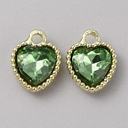 Glass Pendants, with Light Gold Alloy Finding, Heart Charms, Green, 13x10.5x4mm, Hole: 2mm(GLAA-TAC0004-07LG-B06)