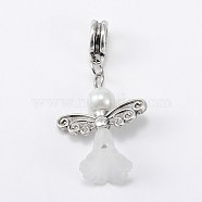 Lovely Wedding Dress Angel Alloy European Dangle  Large Hole Pendants, with Glass Pearl Beads and Transparent Acrylic Beads, White, 38mm, Hole: 5mm(PALLOY-JF00004-06)
