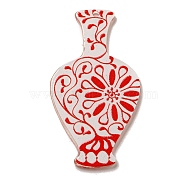 Printed Aerylic Pendants, Blue and white Porcelain, Orange Red, 49.5x27x2.5mm, Hole: 2mm(OACR-P026-E05)