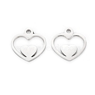 304 Stainless Steel Charms, Laser Cut, Heart, Stainless Steel Color, 9.5x9.5x1mm, Hole: 1.2mm(STAS-I151-23P)