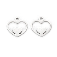 Tarnish Resistant 304 Stainless Steel Charms, Laser Cut, Heart, Stainless Steel Color, 9.5x9.5x1mm, Hole: 1.2mm(STAS-I151-23P)