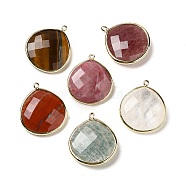Natural & Synthetic Mixed Stone Pendants, with Golden Brass Edge, Faceted, Teardrop, 28x25x6mm, Hole: 1.6mm(G-B009-07G)