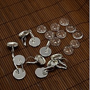 Clear Domed Glass Cabochon Cover and Brass Leverback Earring Settings for DIY, Cadmium Free & Lead Free, Silver Color Plated, Earring: 25x16mm, Tray: 14mm, Glass: 15.73~16.13mm(DIY-X0160-S-RS)