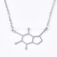 Non-Tarnish 201 Stainless Steel Pendant Necklaces, with Cable Chains, Dopamine Molecular Structure, Stainless Steel Color, 17.5 inch(44.5cm), 2mm, Dopamine Molecular Structure: 22x32.5x1mm(NJEW-T009-JN103-1-40)