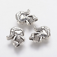 Tibetan Style Alloy Beads, Mermaid, Antique Silver, 12.5x10x3.5mm, Hole: 1.5mm(X-PALLOY-F202-28AS)