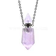 Natural Amethyst Bullet Perfume Bottle Necklaces, with Alloy Cable Chains, 17.72 inch(45cm)(PW-WG89315-01)