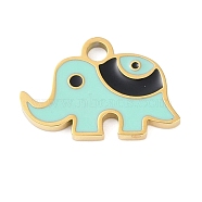 Ion Plating(IP) 304 Stainless Steel Enamel Charms, Golden, Elephant Charm, Light Cyan, 12x8x1mm, Hole: 2mm(FIND-Q111-02G-07)