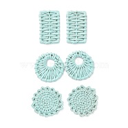 (Defective Closeout Sale: Yellowing), Resin Pendants, Imitation Woven Rattan Pattern, Pale Turquoise, 42~47.5x29~41.5x4~5mm, Hole: 1.5~2mm(RESI-XCP0001-25)