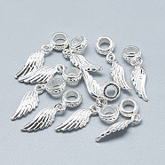 925 Sterling Silver European Dangle Charms, Large Hole Pendants, Wing, Silver, 27mm, Hole: 4mm, Wing: 18x6.5x3mm(STER-T002-67S)