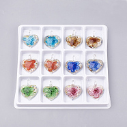 Handmade Gold Sand Lampwork Pendants, Inner Flower, Heart, Mixed Color, 41~46x36~38x15~16mm, Hole: 8mm, Box Size: 20x19.5x1.3cm, about 12pcs/box(LAMP-S189-05-B)