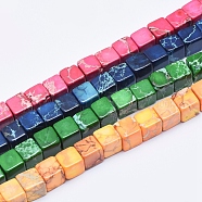 Natural Imperial Jasper Beads Strands, Dyed, Cube, Mixed Color, 6mm, Hole: 0.8mm, about 64pcs/strand, 15.7 inch(G-A175A-6mm)