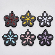 Spray Painted Cellulose Acetate(Resin) Pendants, Flower, Mixed Color, 31x29x2mm, Hole: 1.4mm(KY-R018-04)