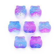 Two Tone Transparent Spray Painted Glass Beads, Chinese Zodiac Signs Tiger, Dark Orchid, 11.5x12x8mm, Hole: 1mm(GLAA-T022-22-C03)