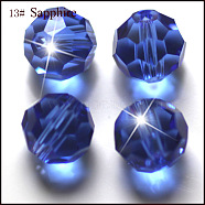 Imitation Austrian Crystal Beads, Grade AAA, Faceted(32 Facets), Round, Blue, 10mm, Hole: 0.9~1mm(SWAR-F021-10mm-206)