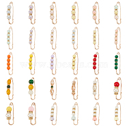 PandaHall Elit 30Pcs 30 Style Plastic Round & Heart & Oval Beaded Safety Pin Brooches Set, Light Gold Iron Sweater Shawl Clips for Waist Pants Extender Clothes Dresses Decorations, Mixed Color, 41~79x10~20x10~12mmm Pin: 1~1.5, 1Pc/style(SJEW-PH0001-09)