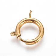 304 Stainless Steel Spring Ring Clasps, Flat Round, Golden, 23~24x20~21x3mm, Hole: 3mm(STAS-P234-47G)