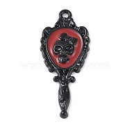 Halloween Rack Plating Alloy Enamel Pendants, Cadmium Free & Nickel Free & Lead Free, Mirror with Skull Charm, Black, 35.5x15x3mm, Hole: 1.6mm(PALLOY-F018-26EB-02)