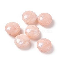 Opaque Acrylic Beads, with Glitter Powder, AB Color, Flat Round with Marble Pattern, Light Salmon, 16.5x9.5mm, Hole: 2.5mm(OACR-C008-06B)