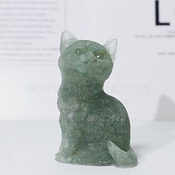 Natural Green Aventurine Chip & Resin Craft Display Decorations, Cat Shape Figurine, for Home Feng Shui Ornament, 75x50x36mm(DJEW-PW0021-31J)