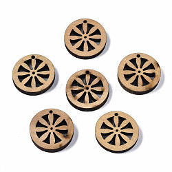 Undyed Natural Wooden Pendants, Ring with Flower, BurlyWood, 22x4mm, Hole: 1.6mm(WOOD-N007-119)