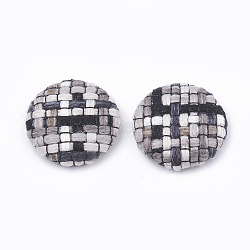 Cloth Fabric Covered Cabochons, with Aluminum Bottom, Flat Round, Platinum, Gray, 25.5x6.5mm(WOVE-N005-04A)