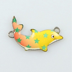 Alloy Enamel Connector Charms, Star Print Dolphin Links, Platinum, Gold, 17.5x26x2.5mm, Hole: 1.6mm(ENAM-TAC0010-04F)