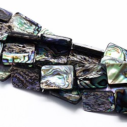 Natural Paua Shell Beads Strands, Rectangle, Colorful, 13x9x3mm, Hole: 1mm, about 33pcs/strand, 16.3 inch(SSHEL-J047-10A-01)
