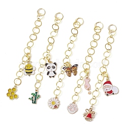 304 Stainless Steel Knitting Row Counter Chains, with Alloy Enamel Pendant, Cat/Panda/Butterfly, Mixed Shapes, 14.3~15.1cm(HJEW-JM01638)