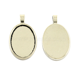 Tibetan Style Alloy Oval Pendant Cabochon Settings, Cadmium Free & Nickel Free & Lead Free, Antique Silver, 41x23x3mm, Hole: 6mm, Tray: 30x20mm(TIBEP-5321-AS-FF)