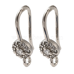 Rack Plating Brass Micro Pave Clear Cubic Zirconia Earring Hooks, Ear Wire, Long-Lasting Plated, Lead Free & Cadmium Free, Platinum, 17x9.5x5.5mm, Hole: 1.2mm, Pin: 1mm(KK-A231-10P)