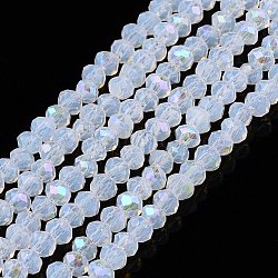 Electroplate Glass Beads Strands, Imitation Jade Beads, Half Plated, Rainbow Plated, Faceted, Rondelle, Clear, 2.3~2.7x1.5mm, Hole: 0.4mm, about 150~155pcs/strand, 32~33cm(EGLA-A044-J1mm-L06)