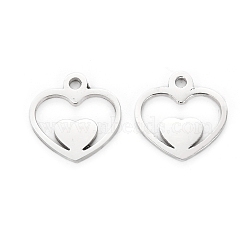 Tarnish Resistant 304 Stainless Steel Charms, Laser Cut, Heart, Stainless Steel Color, 9.5x9.5x1mm, Hole: 1.2mm(STAS-I151-23P)