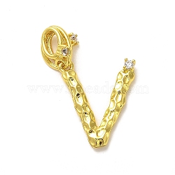 Rack Plating Brass Micro Pave Cubic Zirconia European Dangle Charms, Large Hole Letter Pendant, Real 18K Gold Plated, Long-Lasting Plated, Cadmium Free & Lead Free, Letter V, 24.5mm, Charm: 16.5x14x2mm, Hole: 4x2.5mm(KK-L210-015G-V)