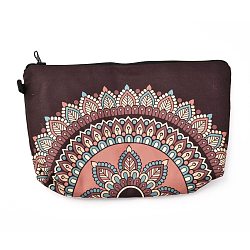 Polyester Tarp Zip Cosmetic Pouches, Rectangle with Flower Pattern, Sienna, 14.4x21.7x2.1cm(ABAG-G010-04F)