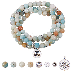 DIY Bracelets Making, with Natural Flower Amazonite Beads, Tibetan Style Alloy Pendants, Tibetan Style Bead Spacers and Brass Bead Spacers, Elastic Cords, Antique Silver & Silver(DIY-SC0005-46)