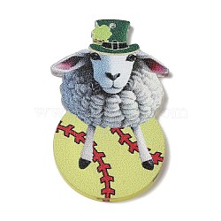 Transparent Printed Acrylic Pendants, Saint Patrick's Day, Baseball Charm, Sheep, 49.5x30.5x2mm, Hole: 1.2mm(OACR-G025-03A)