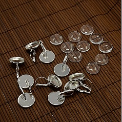 Clear Domed Glass Cabochon Cover and Brass Leverback Earring Settings for DIY, Cadmium Free & Lead Free, Silver Color Plated, Earring: 25x16mm, Tray: 14mm, Glass: 15.73~16.13mm(DIY-X0160-S-RS)